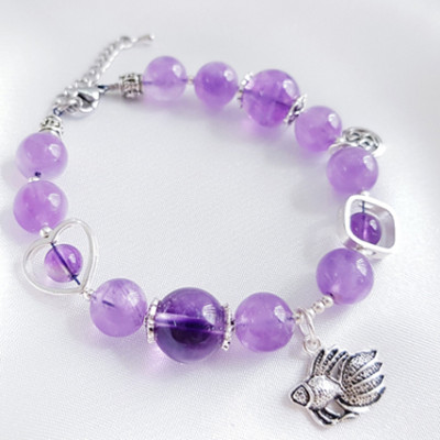 Vòng Tay Laliz Mệnh Hỏa , Thổ Đá Thạch Anh Tím Charm Bạc Con Cá - TAR.22