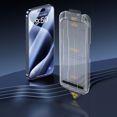 Kính cường lực khung tự dán cho iPhone 15 / 15 Plus / 15 Pro / 15 Pro Max hiệu WIWU SQ-008 Easy install - Viền siêu mỏng 0.33mm, chống mẻ cạnh, Phủ nano siêu mượt - Hàng nhập khẩu