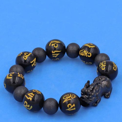 Chuỗi Tỳ Hưu inox mix Thạch Anh Đen Khắc Lục Tự Kim Ngôn 16 ly phối 6 bi - hợp mệnh Mộc, mệnh Thủy - Chuỗi size XXL