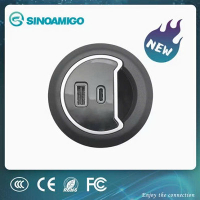 Ổ cắm USB âm bàn sạc nhanh Type C + Type A Sinoamigo STC-1W/C20 dùng cho bàn làm việc và bàn họp văn phòng - Hàng chính hãng