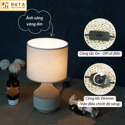 Đèn Ngủ Để Bàn Gốm Sứ Cao Cấp HUTA S14 Vân Màu Gỗ Độc Đáo Sang Trọng, Decor Trang Trí Phòng Ngủ, Khách Sạn, Đọc Sách Đầu Giường, Điều Chỉnh Độ Sáng, Ánh Sáng Vàng