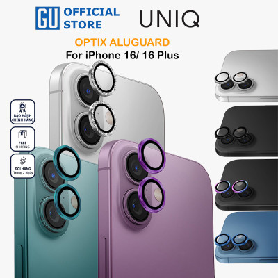 Kính Bảo Vệ Camera UNIQ OPTIX ALUGUARD Cho iPhone 16/ 16 Plus Khung Hợp Kim Nhôm Kính Cường Lực 9H Trong Suốt Hàng Chính Hãng