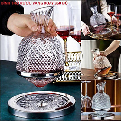 Bình Thở Rượu Vang 1500ml cao cấp đế xoay 360 độ – Bình Đựng Rượu Vang – Wine Decanter trang trí bàn ăn và làm quà tặng