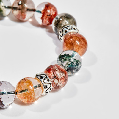 Vòng tay phong thủy đá thạch anh ưu linh đa sắc charm tài lộc 12mm - Ngọc Quý Gemstones