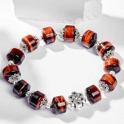 Vòng Tay Phong Thủy Đá Mắt Hổ Nâu Đỏ Phối Charm Kết Đồng Tâm (12mm) Mệnh Hỏa, Thổ Ngọc Quý Gemstones