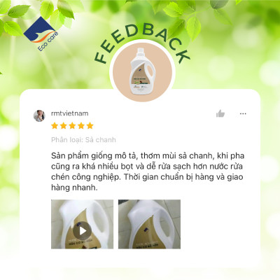 Nước rửa chén hữu cơ Bồ hòn Ecocare tinh dầu Sả Chanh 2000ml