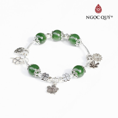 Vòng tay đá thiên nhiên 9mm phối charm cỏ 4 lá  - Ngọc Quý Gemstones