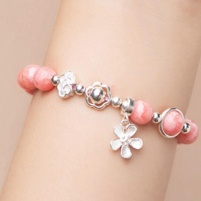 Vòng tay đá Rhodochrosite phối charm hoa mệnh hỏa, thổ - Ngọc Quý Gemstones