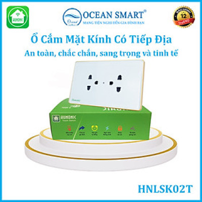 Ổ Cắm Mặt Kính Có Tiếp Địa Viền Vàng, Ổ Cắm Âm Tường 2 Ổ 3 Chấu - HNLSK02