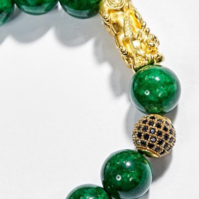 Vòng Tay Nam Đá  Cẩm Thạch Phối Tỳ Hưu Bạc Mạ Vàng 24K Ngọc Quý Gemstones