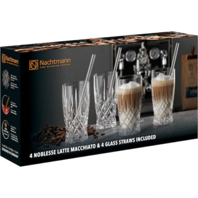 Bộ cốc Nachtmann 104671 Noblesse Latte Macchiato Set 4 dung tích 350ml, kèm ống hút hàng chinh Hãng