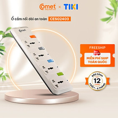 Ổ Cắm Điện Nối Dài Comet CESG2403 2500W Dây Dài 3m, 4 Lỗ 3 Chấu, 4 Công Tắc, Có Nắp Che Lỗ Cắm An Toàn