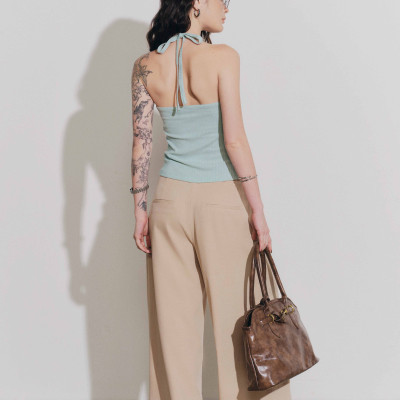 DOTTIE - Quần tây xếp ly ống rộng - Be đậm - Q0407