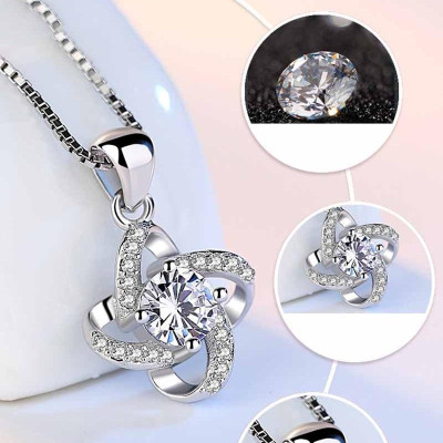 Bộ dây chuyền liền mặt trang sức bạc Ý S925 Bạc Xinh - Cỏ bốn lá may mắn PP1598