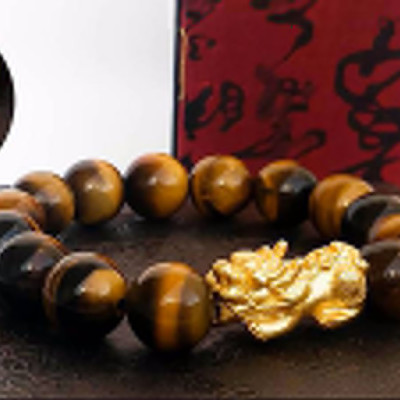 Vòng Tay Nam Đá Mắt Hổ Nâu Tỳ Hưu Mạ Vàng 24k