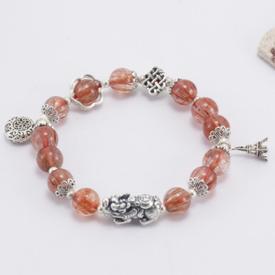 Vòng Thạch Anh Tóc Đỏ Đồng Trục Phối Charm Treo (8mm)