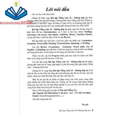 sách - bài tập tiếng anh lớp 10 - không đáp án (theo chương trình gdpt mới)