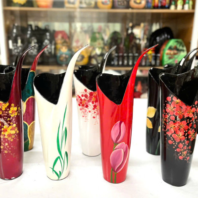 Bình hoa sơn mài cao cấp Thanh Bình Lê - Bình miệng kiểu chữ V, size 37x16 cm dùng cắm hoa, trang trí, quà tặng ý nghĩa