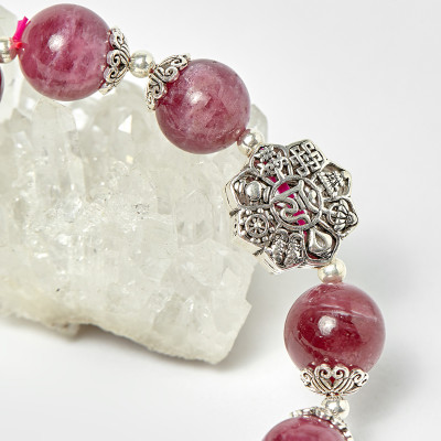 Vòng tourmaline hồng phối charm bát bảo bạc hạt 10mm , đk 52mm mệnh hỏa, thổ - Ngọc Quý Gemstones