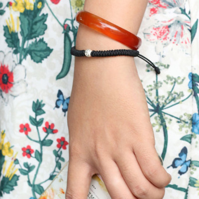 Vòng Kết Dây Đen Charm Bi Bạc Ngọc Quý Gemstones GA155