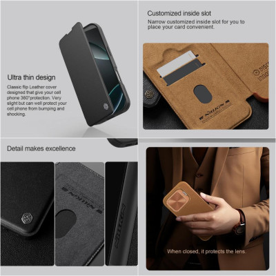 Bao da cho iPhone 16 Pro Max - 16 Pro NILLKIN QIN PROP - bảo vệ Camera kiêm giá đỡ - Hàng chính hãng