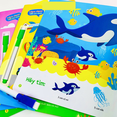 Sách - Bộ 4 quyển viết xóa được Wipe Clean trò chơi nối số tìm kiếm thông minh luyện viết không sợ sai