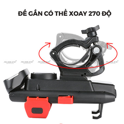 Đèn Còi Xe Đạp Giá Đỡ Điện Thoại 4 in 1 YQ-320 3000 mAh có dây điều khiển riêng còi và đèn, sạc TYPE-C độ sáng 500 lumens thời gian sáng 5-10h, phù hợp màn hình dưới 6.3 inch - Mai Lee