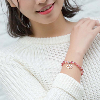 Vòng tay đá thạch anh dâu phối charm cún con mệnh hỏa, thổ - Ngọc Quý Gemstones