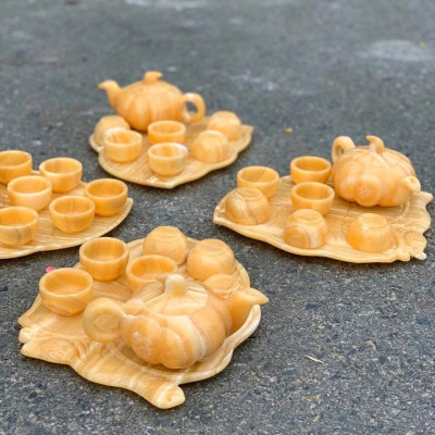 Bộ ấm trà hình lá bí đá ngọc hoàng long