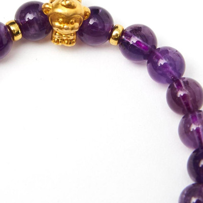 Vòng tay đá thạch anh tím charm tuổi thân bạc mạ vàng 24K 8mm mệnh hỏa, thổ - Ngọc Quý Gemstones