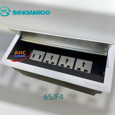 Hộp ổ điện âm bàn họp màu bạc Sinoamigo STS-6S/F4. Tích hợp điện, HDMI, USB 3.0 - Hàng chính hãng