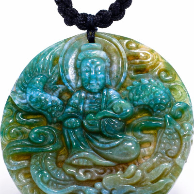 Mặt Dây Chuyền Phật Bà Quan Âm Cưỡi Rồng Đá Chalcedony đường kính 52mm mệnh hỏa ,mộc - Ngọc Quý Gemstones