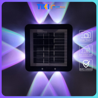 Đèn ốp tường hắt tường 4 đầu 8 tia năng lượng mặt trời HT08-RGB