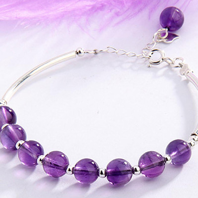 Vòng tay đá thạch anh tím phối charm ống bạc mệnh hỏa, thổ - Ngọc Quý Gemstones