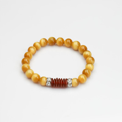 Vòng tay phong thuỷ đá Mắt Hổ Vàng Tâm 8 ly mix Khoen Mã Não by Anqlo