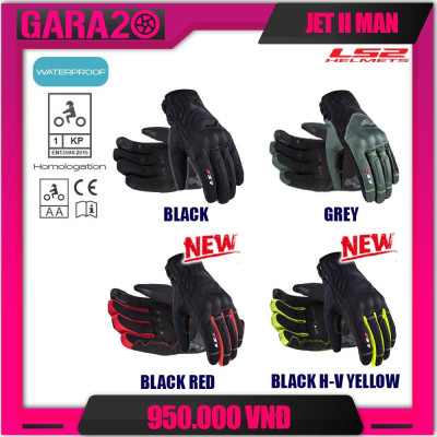 Găng Tay Bảo Hộ Lái Moto, Xe Máy LS2 Jet 2 Man (KHÁNG NƯỚC) - GARA 20