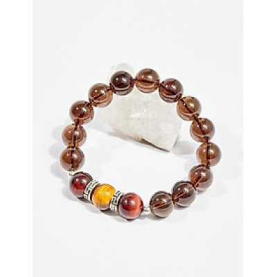 Vòng tay phong thủy đá thạch anh khói charm hoa văn 10mm mệnh thổ , kim - Ngọc Quý Gemstones