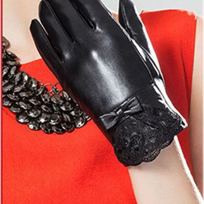 Bao tay nữ YAOYAO BHY5122 Găng tay nữ da cừu phối ren, nữ tính, găng tay cảm ứng. Hàng chính hãng