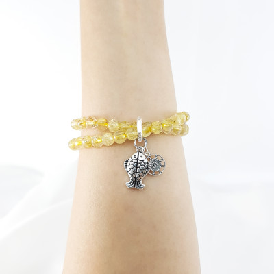 Vòng tay cuốn mệnh kim, thủy đá thạch anh tóc vàng mix charm con cá