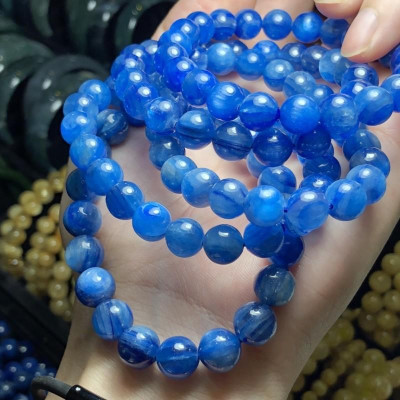 Vòng Tay Đá Kyanite 8-9ly màu xanh dương, hợp mệnh Thuỷ và mệnh Mộc - Bình an, may mắn