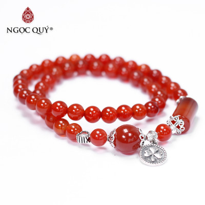Vòng 2 line đá mã não đỏ phối charm bạc size hạt 6mm mệnh hỏa thổ - Ngọc Qúy Gemstones
