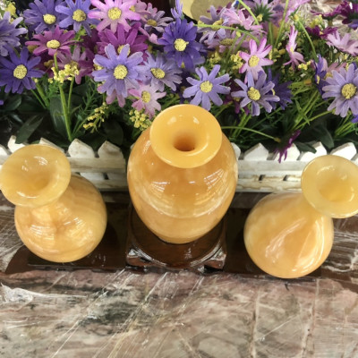 Bộ 3 bình phong thuỷ ( 1 lục bình, 1 mai bình, 1 hút lộc ) đá ngọc hoàng long đá ngọc hoàng long - Cao 14 cm