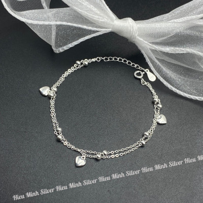 Lắc Tay Nữ Bạc 925 Trái Tim Kép BẠC HIỂU MINH LTU625