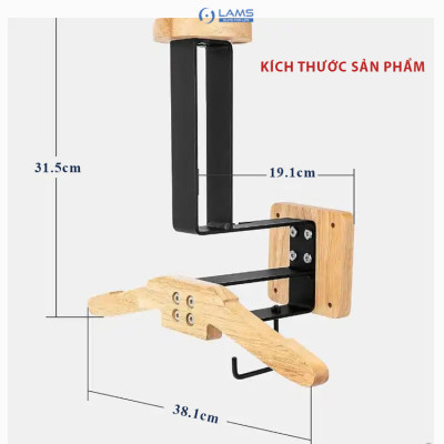 Giá treo nón bảo hiểm, áo khoác, chìa khóa chât liệu gỗ + thép không gỉ GTN24