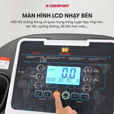 Máy chạy bộ KINGSPORT BK-8000 Pro đa năng, nâng dốc tự động 18%, tốc độ tối đa 14khm/h, kèm đai massage và thanh gập bụng, cân nặng phù hợp từ dưới 75kg