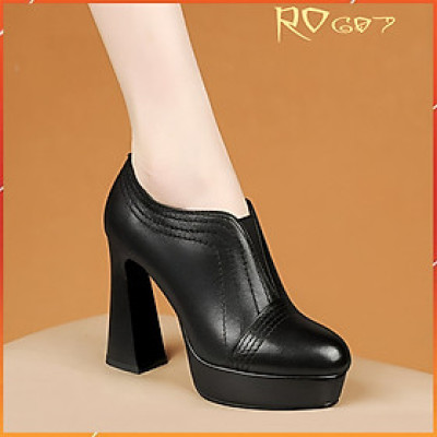 Giày boot bốt nữ cổ thấp 9 phân hàng hiệu rosata màu đen thời trang cao cấp ro607