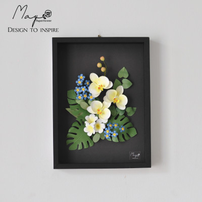 Tranh hoa giấy handmade trang trí cao cấp TROPICAL garden 30x40cm - Maypaperflower Hoa giấy nghệ thuật
