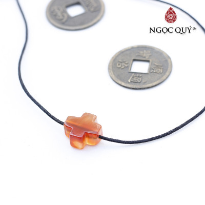 Mặt dây chuyền thánh giá xỏ ngang đá mã não đỏ 10.5x10x5mm mệnh hỏa, thổ - Ngọc Quý Gemstones