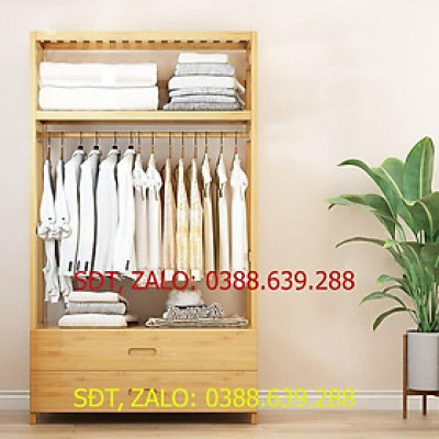 Giá Treo Quần Áo _ Tủ Quần Áo Gỗ Tre 2 Ngăn Kéo Kèm Kệ Chứa Đồ Phong Cách Hàn Quốc Đẹp Độc Đáo KT 70cm TUR068