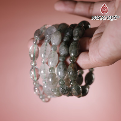 Vòng tay đá thạch anh tóc xanh 10x14mm mệnh hỏa, mộc - Ngọc Quý Gemstones